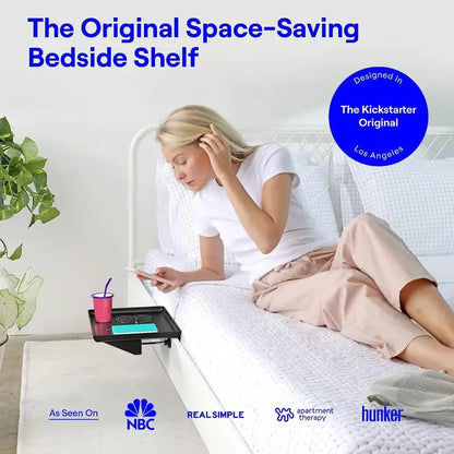 Bedside Shelf Clamp on, Bed Caddy Organizer with Tray Holder for Phone Books Remote, Bedside Table Storage Rack