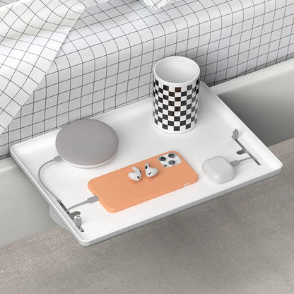 Bedside Shelf Clamp on, Bed Caddy Organizer with Tray Holder for Phone Books Remote, Bedside Table Storage Rack
