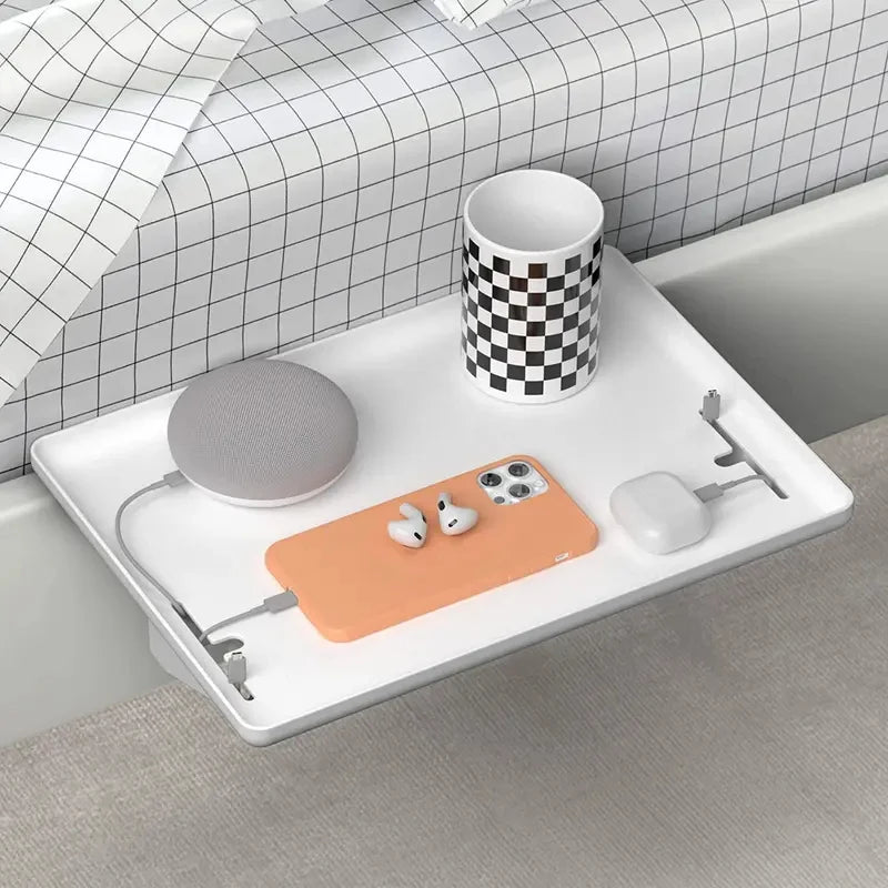 Bedside Shelf Clamp on, Bed Caddy Organizer with Tray Holder for Phone Books Remote, Bedside Table Storage Rack